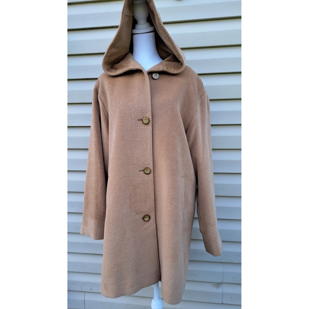 Jones New York Women's Tan Wool Blend Hooded Button-Up Trench Coat Size 12